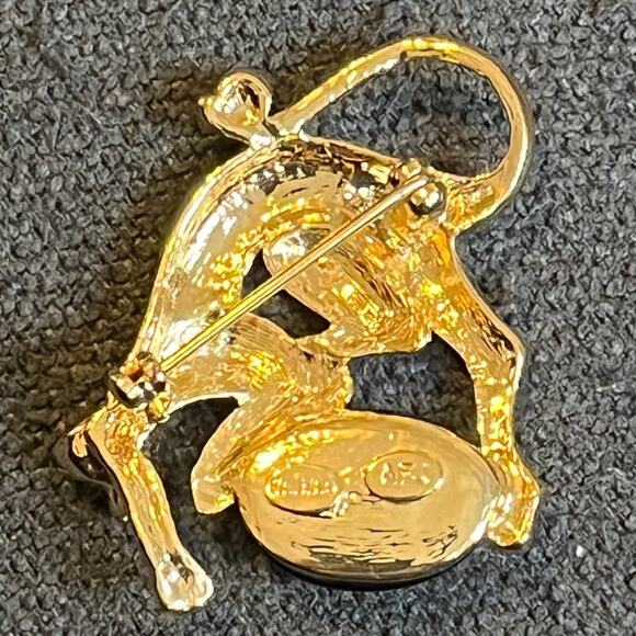 VTG 80s AFJ Rhinestone Jaguar Leopard Brooch in Gold Tone with Black Cabochon - Picture 5 of 8